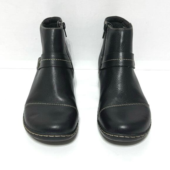 Clarks Collection Women’s Black Leather Side Zip Strap Accent Ankle Boots 7.5 M - Picture 3 of 10